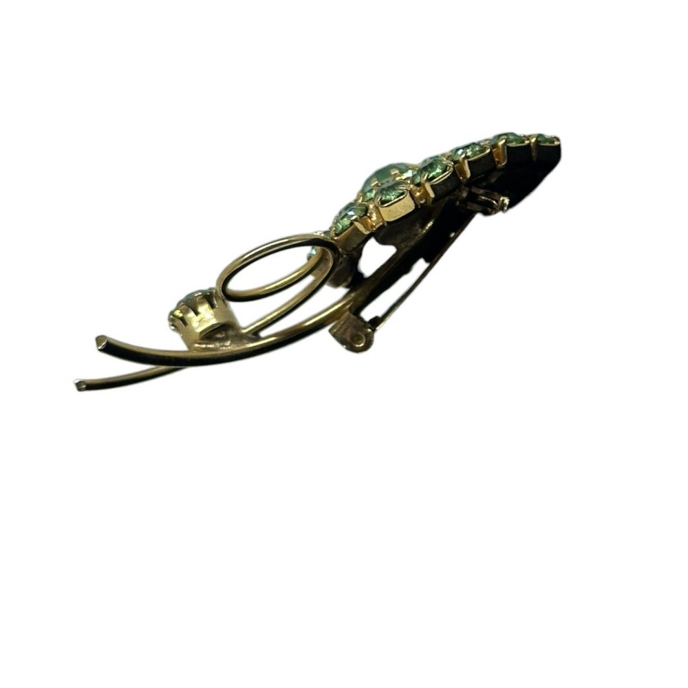 Vintage Green Rhinestone Leaf Pin - Picture 8 of 10